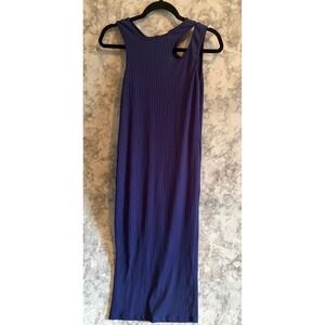 Zara Ribbed Knit Sleeveless Midi Dress Cut Out Neckline Blue M